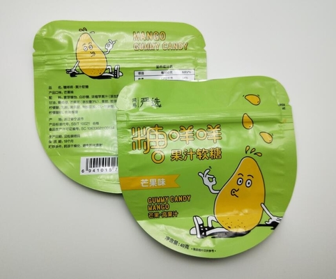 sacos 40g dados forma feitos sob encomenda para o malote plástico pequeno dos doces PE80 com zíper