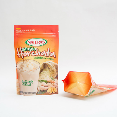 14OZ imprimiu o suporte plástico acima dos sacos de empacotamento Ziplock feitos sob encomenda do arroz imediato do malote