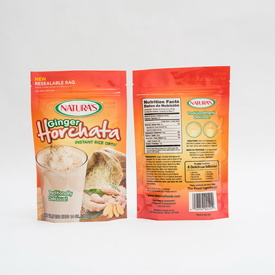 14OZ imprimiu o suporte plástico acima dos sacos de empacotamento Ziplock feitos sob encomenda do arroz imediato do malote
