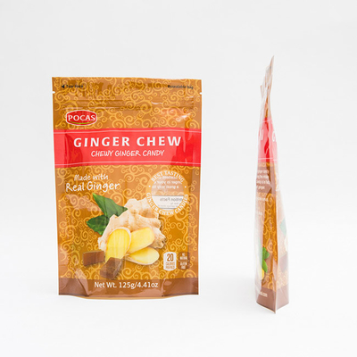 reforço da parte inferior de Ginger Chew With Window And do saco do malote dos doces de 125g PE80 PET12