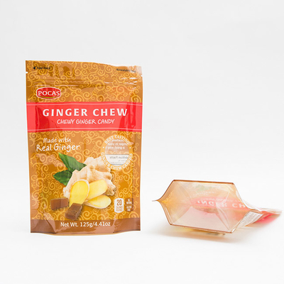 reforço da parte inferior de Ginger Chew With Window And do saco do malote dos doces de 125g PE80 PET12