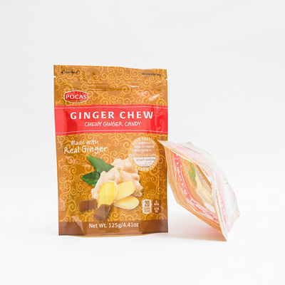 reforço da parte inferior de Ginger Chew With Window And do saco do malote dos doces de 125g PE80 PET12