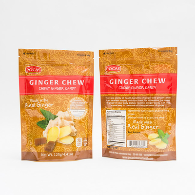 reforço da parte inferior de Ginger Chew With Window And do saco do malote dos doces de 125g PE80 PET12