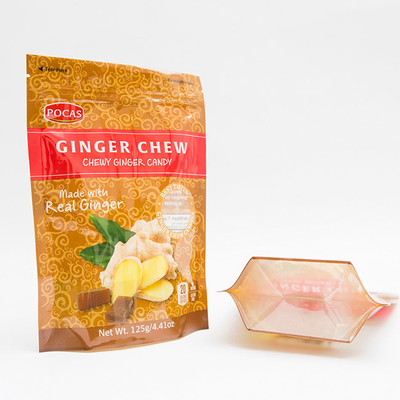 reforço da parte inferior de Ginger Chew With Window And do saco do malote dos doces de 125g PE80 PET12